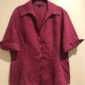 Lafayette 148 LINEN Blouse cuffed short sleeves.